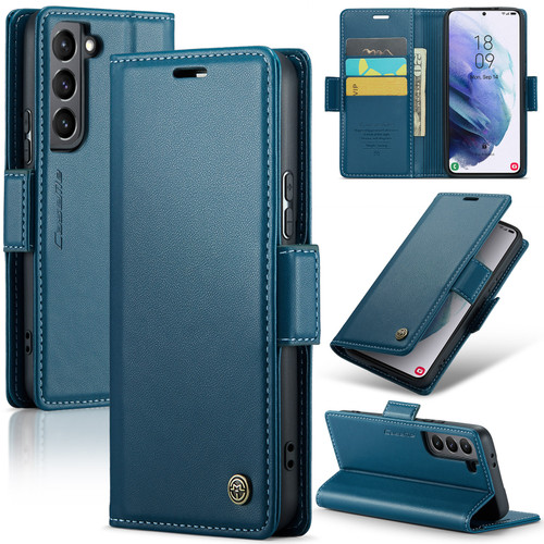 Samsung Galaxy S21 5G CaseMe 023 Butterfly Buckle Litchi Texture RFID Anti-theft Leather Phone Case - Blue